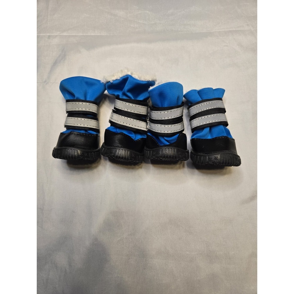 Dog Boots Size 4 Blue Gray Reflective Snow Rain Shoes Set of 4 Adjustable Fleece